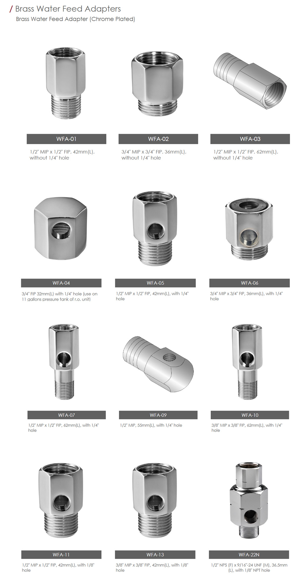 Brass Water Feed Adapter (Chrome Plated)